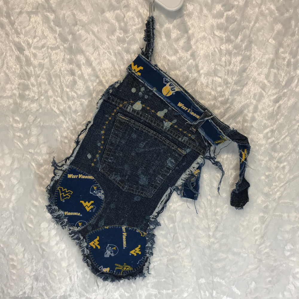 Christmas Stocking Hand Made Denim Distressed WVU